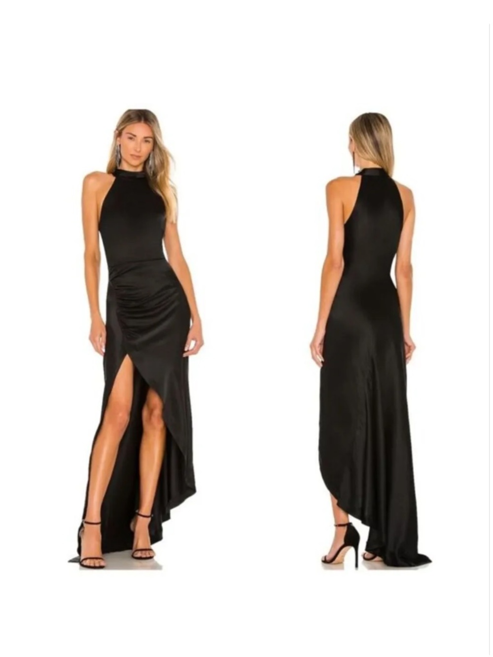 Retrofete Women’s Mock Neck Ruched Slit Little Black DressLarge